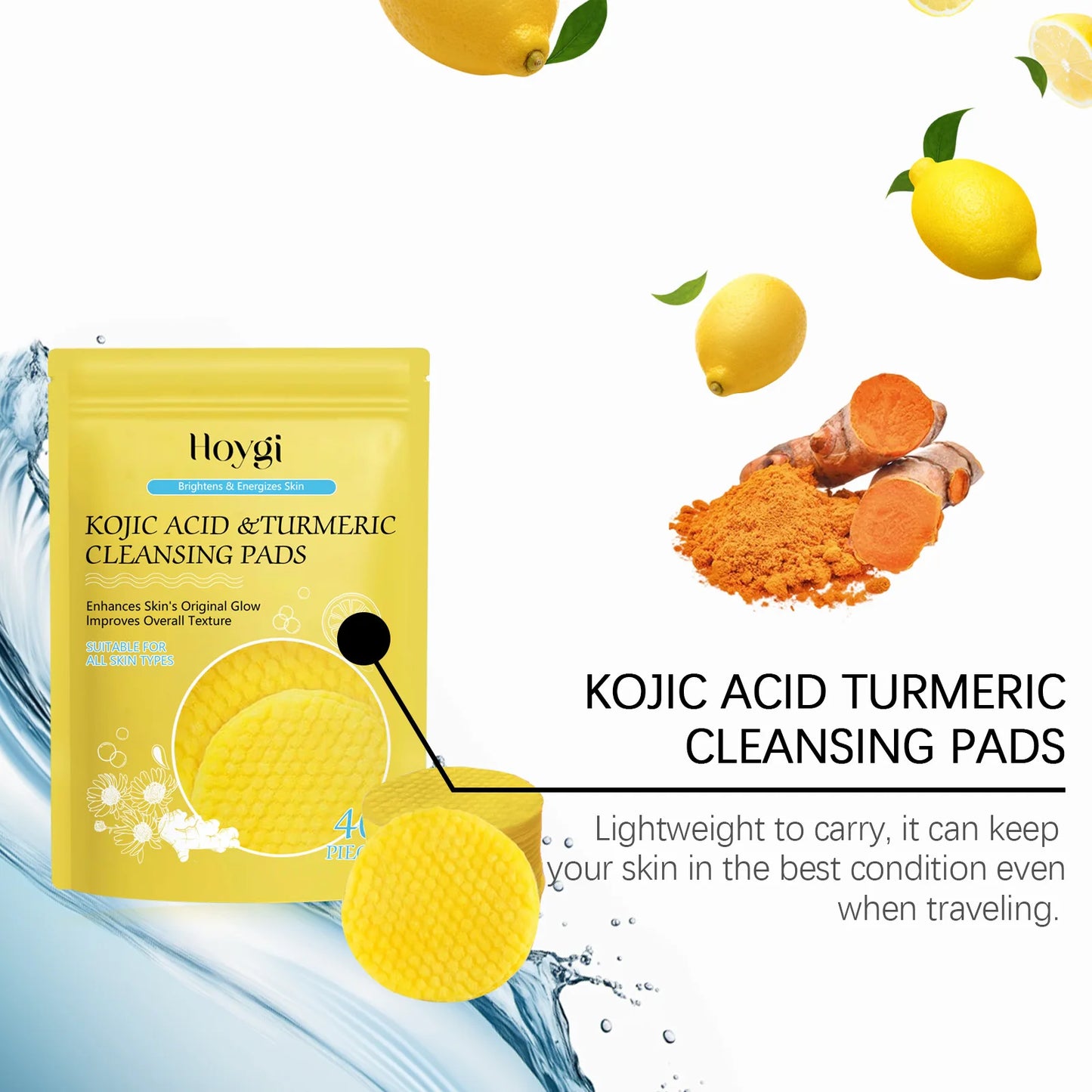 Glow & Go™ Turmeric Brightening Facial Pads – 40 Count