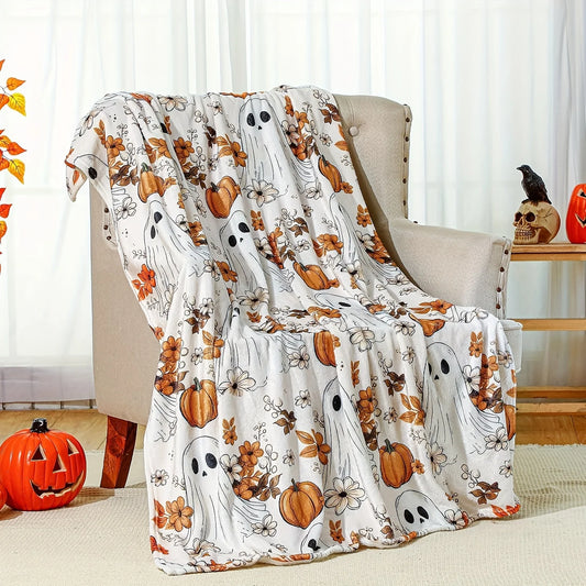 Pumpkin & Ghost Throw Blanket – Cozy Halloween Edition