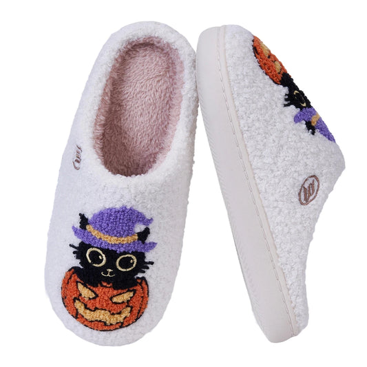 Black Cat Pumpkin Slippers – Halloween Cozy Comfort