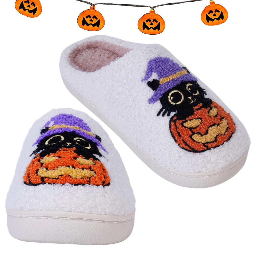 Black Cat Pumpkin Slippers – Halloween Cozy Comfort