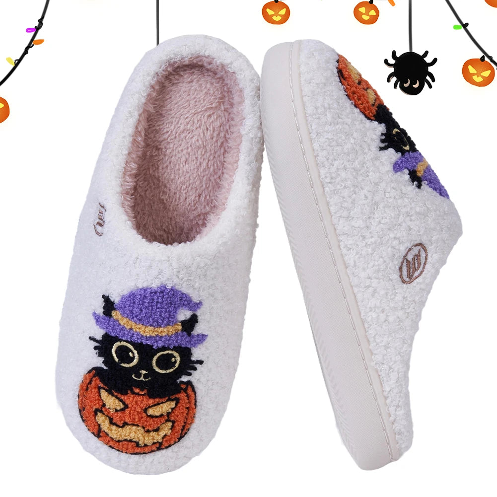 Black Cat Pumpkin Slippers – Halloween Cozy Comfort