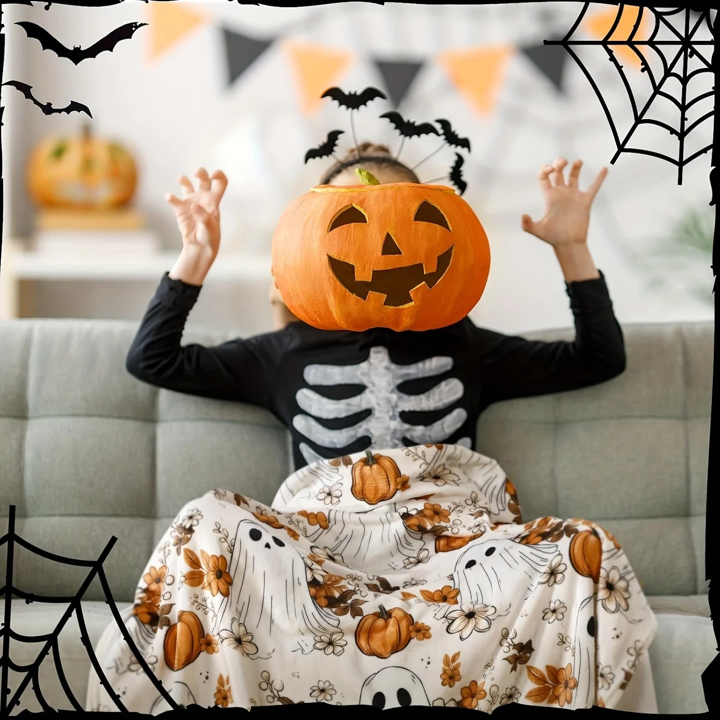 Pumpkin & Ghost Throw Blanket – Cozy Halloween Edition