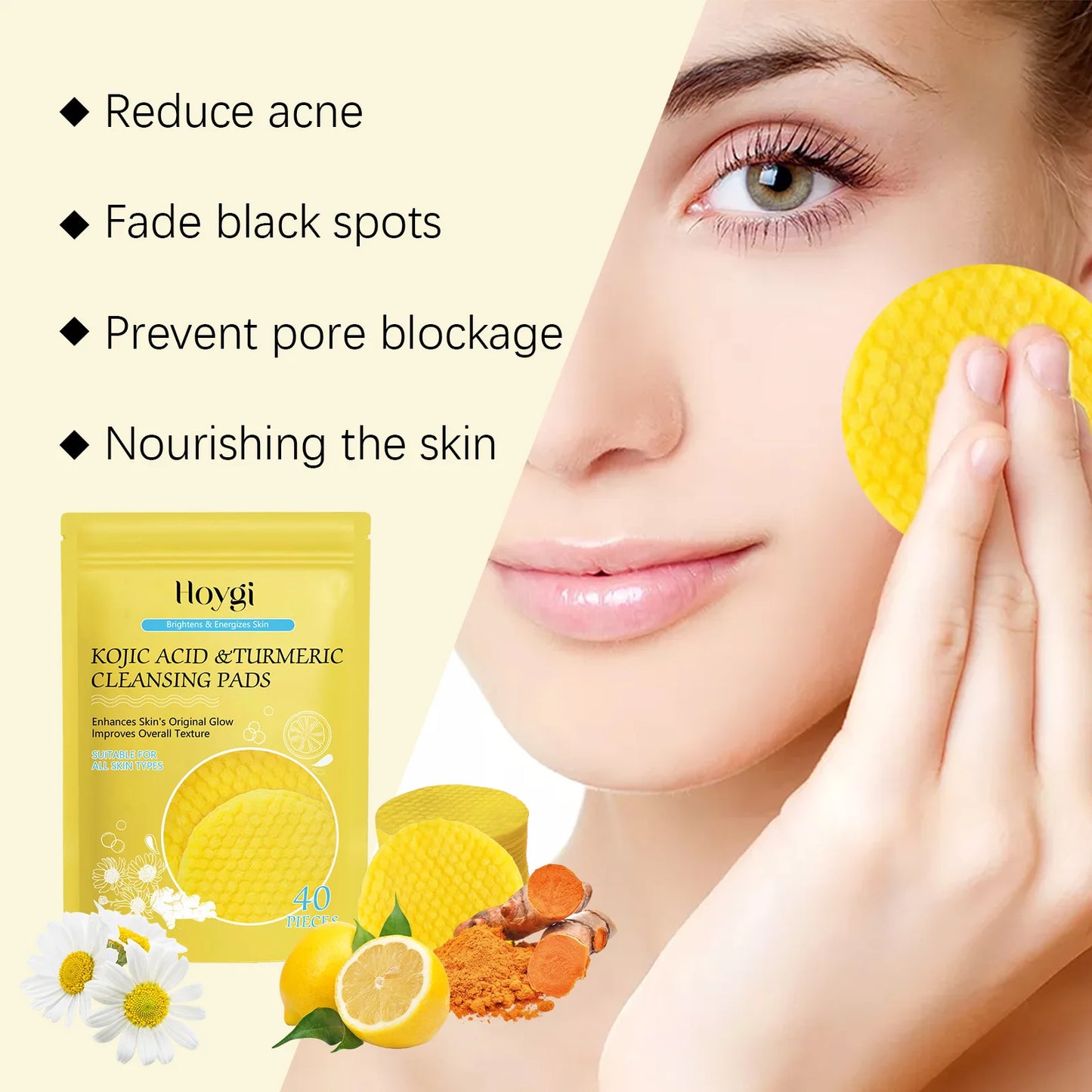 Glow & Go™ Turmeric Brightening Facial Pads – 40 Count