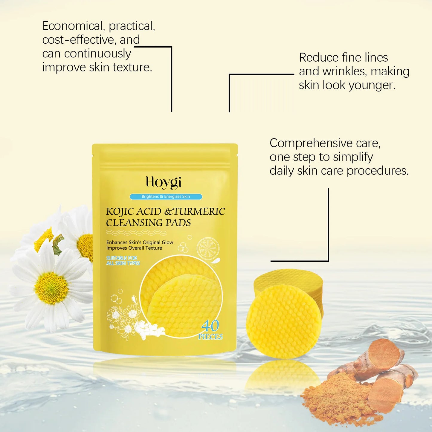 Glow & Go™ Turmeric Brightening Facial Pads – 40 Count