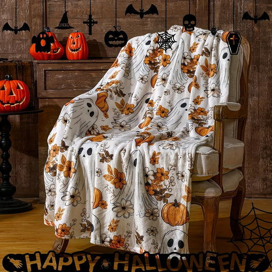 Pumpkin & Ghost Throw Blanket – Cozy Halloween Edition
